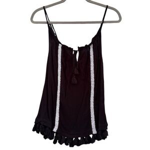 Ella Moss Women's Black Embroidered Tassle Top Size Large